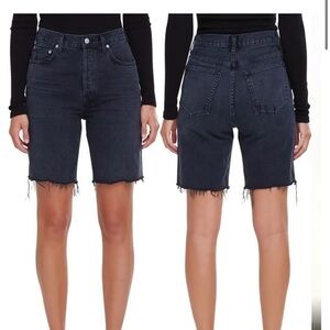 '90s Pinch High Waist Frayed Hem Denim Bermuda Shorts